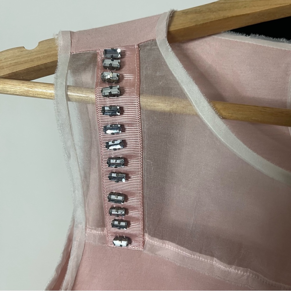 Women’s Ipekyol Blush Pink Jeweled Puma Cotton‎ Sleeveless Sheer Top Tank Sz S - Picture 4 of 9